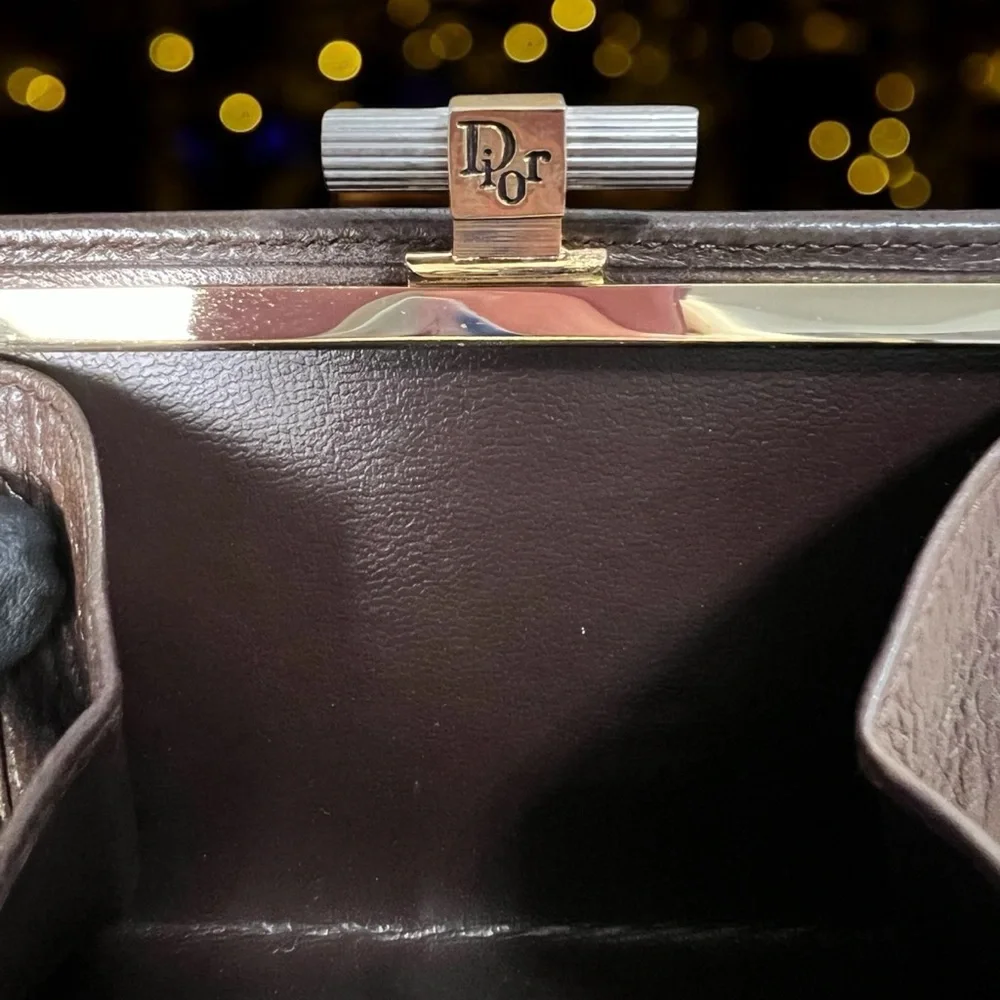 Dark Brown Women's Leather Wallet with Gold Logo